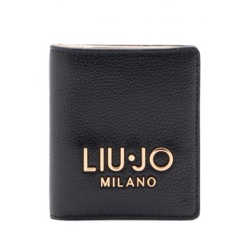 Portcart de piele ecologica cu logo metalic - Negru
