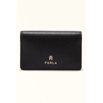 Portcart din piele cu logo metalic Camelia - Negru