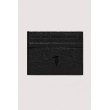 Portcart din piele cu logo - Negru
