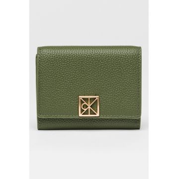 Portofe pliabil de piele cu aspect granulat - Verde padure