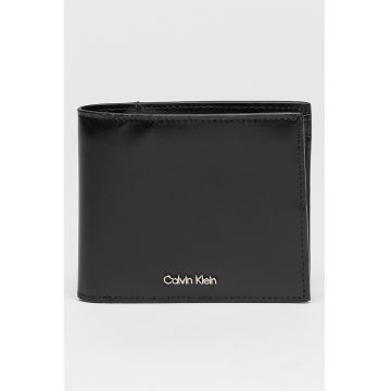 Portofe pliabil de piele cu logo metalic - Negru