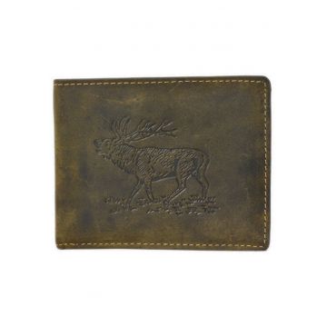 Portofel bărbați  piele naturală - 7 sloturi carduri - verde - 12.5x9.5x2.5cm