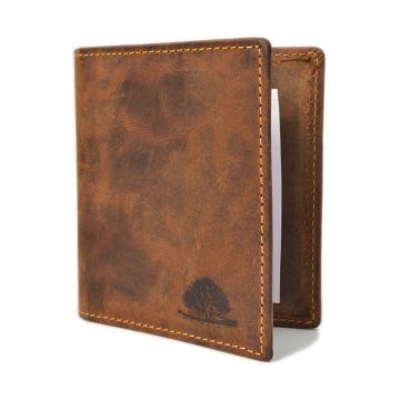 Portofel barbati piele naturala maro antichizat 10 x 10 cm - Vintage -