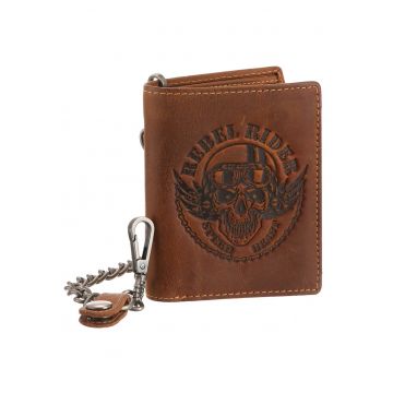 Portofel barbati piele naturala maro antichizat 10 x 12.5 x 3 cm - Rebel Rider Vintage -