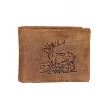 Portofel barbati piele naturala maro antichizat 12 x 10 cm - Vintage Hunting -