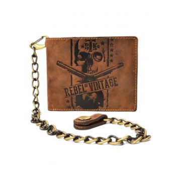Portofel barbati piele naturala maro antichizat 12 x 10 x 3 cm - Rebel Skull Vintage -