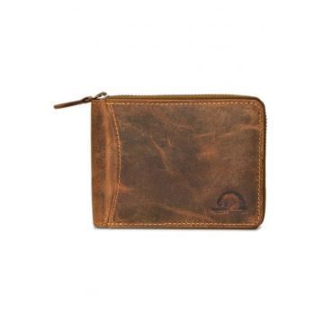 Portofel barbati piele naturala maro antichizat 13 x 10 cm - Vintage -  Maro antichizat