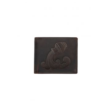 Portofel barbati piele naturala maro zodiac Varsator - 10 x 12 x 2 cm