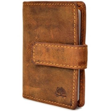 Portofel carduri unisex piele naturala maro antichizat 7 x 10 cm - Vintage -