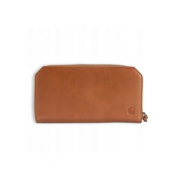 Portofel  Clutch - maro - piele naturala - 10 locuri pentru carduri - inchidere cu fermoar