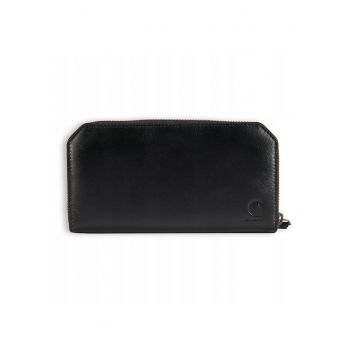 Portofel  Clutch - negru - piele naturala - 10 locuri pentru carduri - inchidere cu fermoar