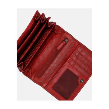 Portofel dama  piele bovina rosu 13 -5x10cm cu buzunar exterior si inchidere capsa