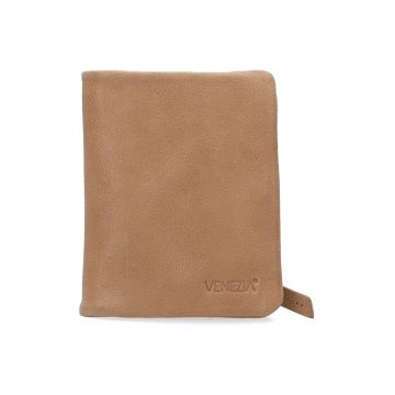 Portofel dama  piele naturala bej 12x10cm cu capsa si buzunar exterior