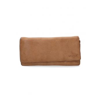 Portofel dama  piele naturala bej 18.5x9.5cm cu clapeta si buzunar exterior