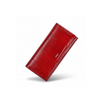 Portofel dama piele naturala lacuita - Red Hot - 18 -5 X 3 -5 X 9 -5 cm