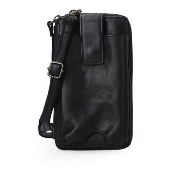Portofel dama  piele naturala - negru - 10x18cm - cu 2 buzunare externe - inchidere cu fermoar
