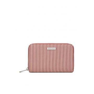 Portofel dama  rosu textil compact 6 carduri 2 compartimente bancnote