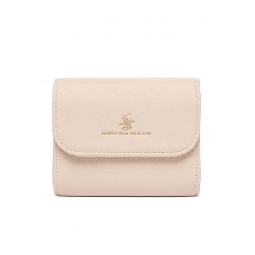 Portofel dama textil compact cu buzunar pentru monede - 3 sloturi pentru carduri - 2 compartimente pentru bancnote - Bej