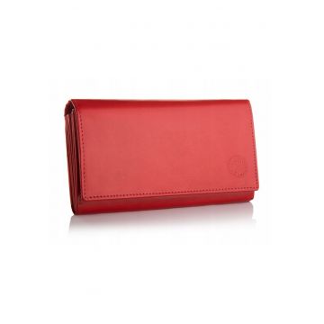 Portofel de dama -  Piele - Rosu - 16.5x9x2.5cm