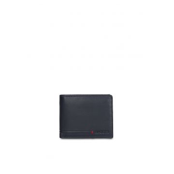 Portofel din piele cu broderie logo - Bleumarin