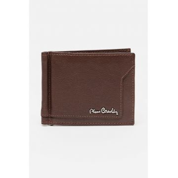 Portofel din piele cu detaliu cu logo metalic - Maro cognac