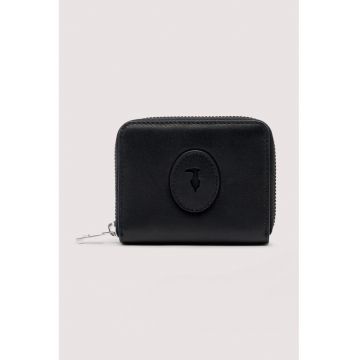 Portofel din piele cu detaliu logo - Negru