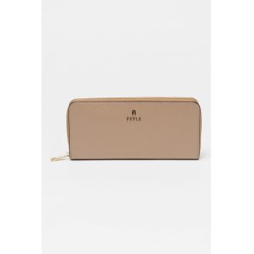 Portofel din piele cu fermoar Camelia - Maro camel - 9x20x2.5