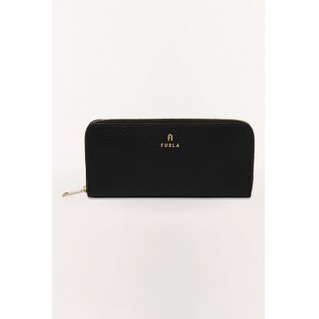 Portofel din piele cu fermoar si detaliu logo Camelia - Negru