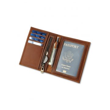 Portofel pasaport piele naturala crazy horse retro Clas ID3 Busy Lady & Gentleman maro