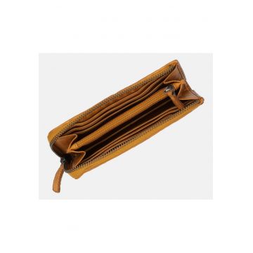 Portofel piele naturala maro 15 -5x9cm cu fermoar si buzunar exterior