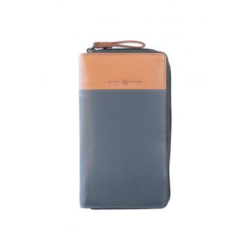 Portofel piele naturala maro deschis 19.5 x 11 x 2 - Duett -  Maro deschis - Bej/Gri albastrui - 19.5 x 11 x 2 cm