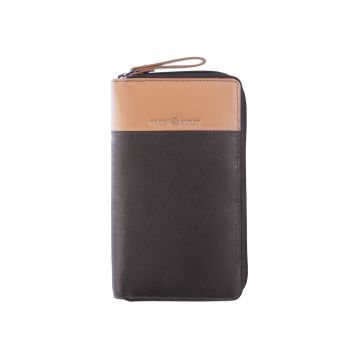 Portofel piele naturala maro deschis 19.5 x 11 x 2 - Duett -  Maro deschis - Maro/Bej - 19.5 x 11 x 2 cm