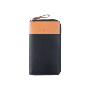 Portofel piele naturala maro deschis 19.5 x 11 x 2 - Duett -  Maro deschis - Negru/Bej - 19.5 x 11 x 2 cm