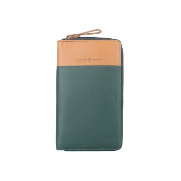 Portofel piele naturala maro deschis 19.5 x 11 x 2 - Duett -  Maro deschis - Verde/Bej - 19.5 x 11 x 2 cm