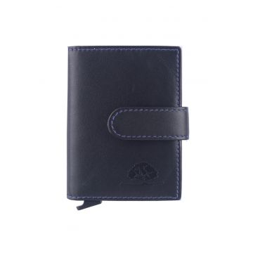 Portofel unisex piele naturala 7 x 10 cm - Royal Nappa - - Negru/Albastru