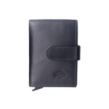 Portofel unisex piele naturala 7 x 10 cm - Royal Nappa - - Negru/Argintiu