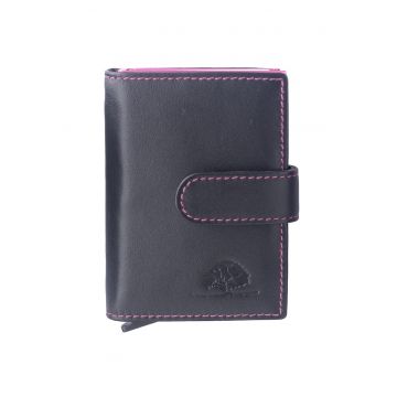 Portofel unisex piele naturala 7 x 10 cm - Royal Nappa - - Negru/Roz