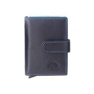 Portofel unisex piele naturala 7 x 10 cm - Royal Nappa - - Negru/Turcoaz