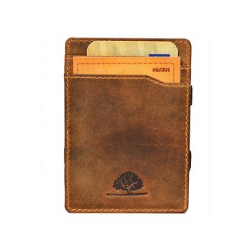 Portofel unisex piele naturala maro antichizat 7.5 x 10.5 x 1.5 cm - Vintage -