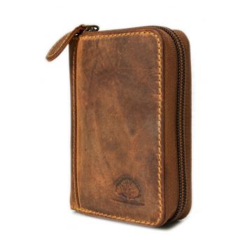 Portofel unisex piele naturala maro antichizat 7.5 x 10.5 x 2.5 cm - Vintage -