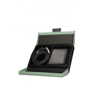 Set de portofel din piele si curea Erewhon - Negru