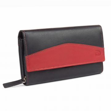 Portofel dama Delis, Bluma PT1189, piele naturala, Negru/Rosu