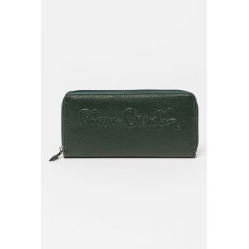 Portofel de piele cu logo in relief - Verde inchis