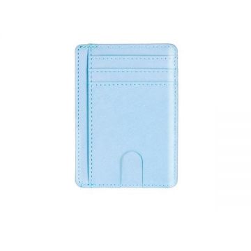 Port card Ultra Slim Blocare RFID din piele ecologica, Albastru deschis