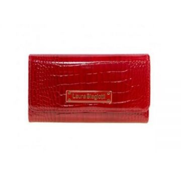 Portofel dama, Laura Biagiotti, piele ecologica premium, animal friendly, 18x10x3 cm, rosu, multiple sloturi si compartimente, fabricat in Italia