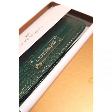 Portofel dama, Laura Biagiotti, piele ecologica premium, animal friendly, 18x10x3 cm, verde, multiple sloturi si compartimente, fabricat in Italia