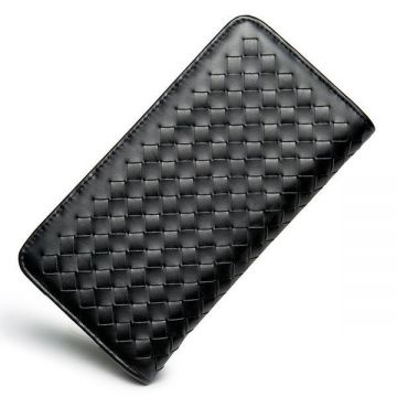 Portofel dama, mediu, piele ecologica impletita, premium, cu fermoar, negru