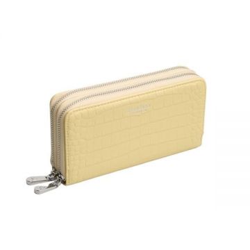 Portofel Asti Galben 2 Fermoare Model Croco