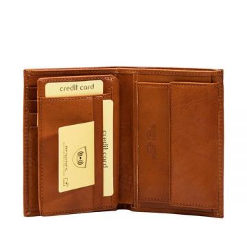 Portofel Leone Cognac RFID/NFC Deschidere Verticala